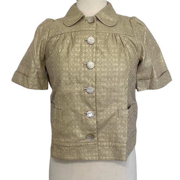 See By Chloe Gold Metallic Crop Blazer Jacket Size 4 - Picture 1 of 5